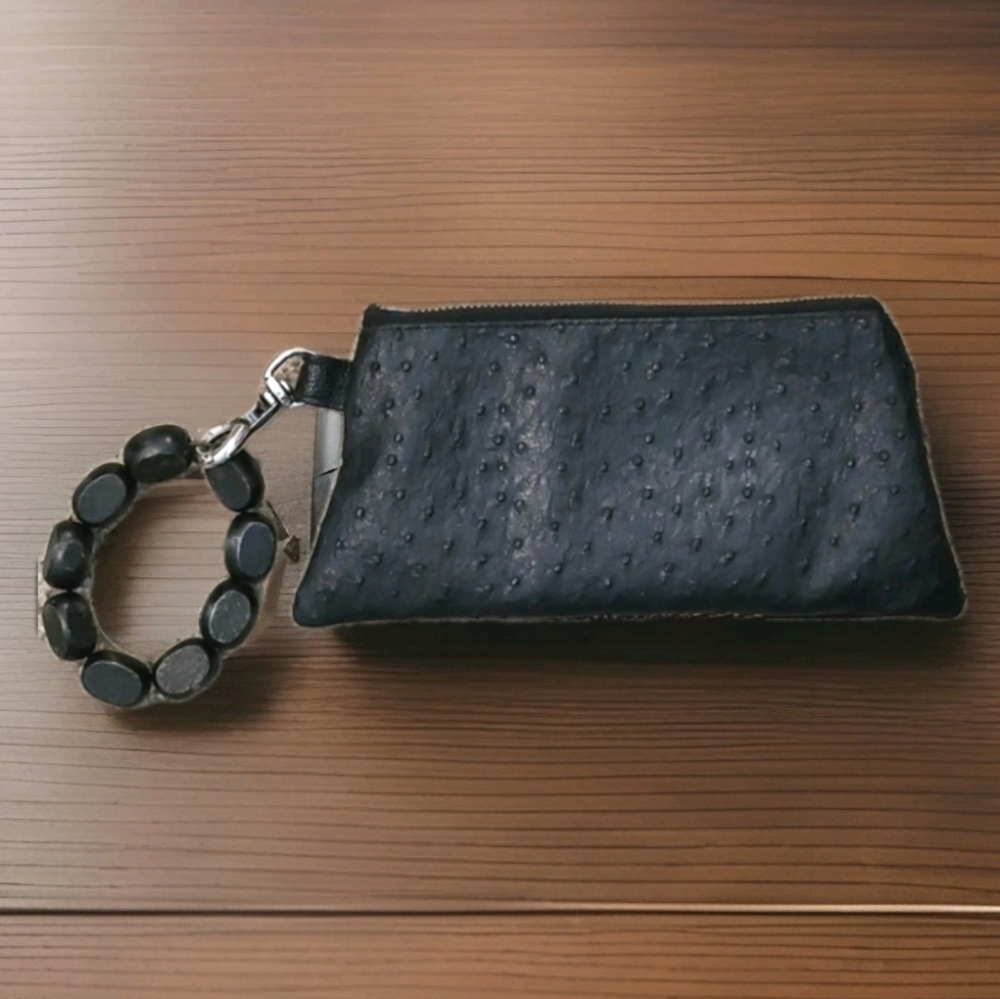 VTG ellu by Leslie Pozen•Made In USA •Ostrich Leather Wristlet - Picture 5 of 9